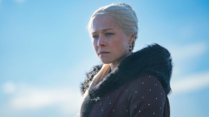 Rhaenyra Targaryen looking down in House of the Dragon.