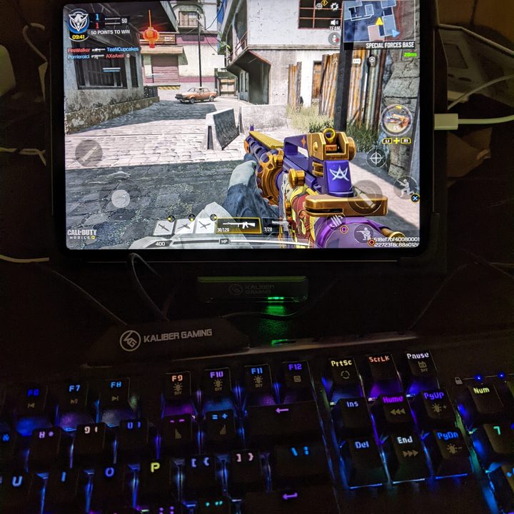 Call of Duty Mobile runs on an iPad Pro with controls provided by the Keymander 2 Mobile.
