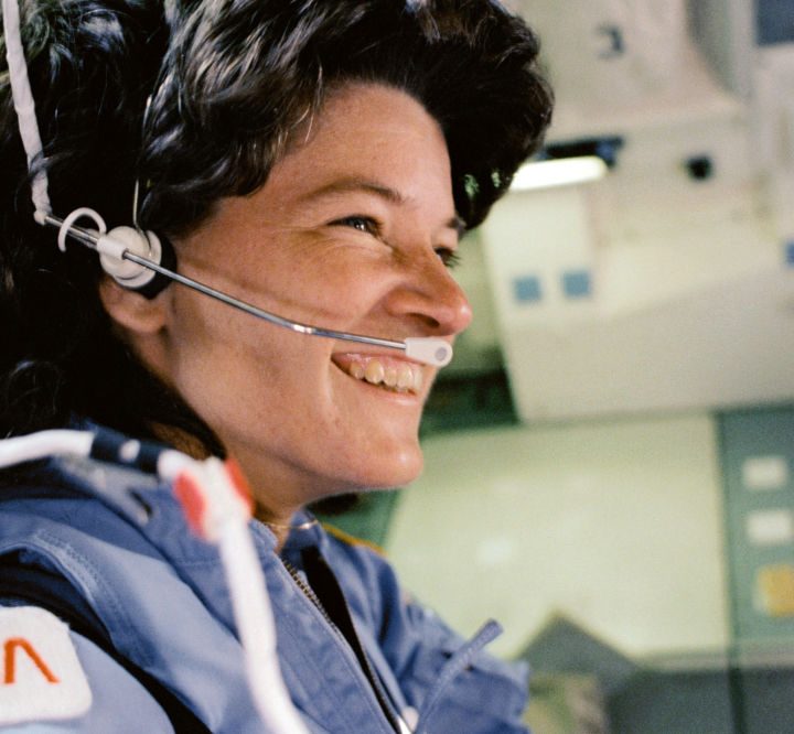 Sally Ride aboard the Space Shuttle Challenger.