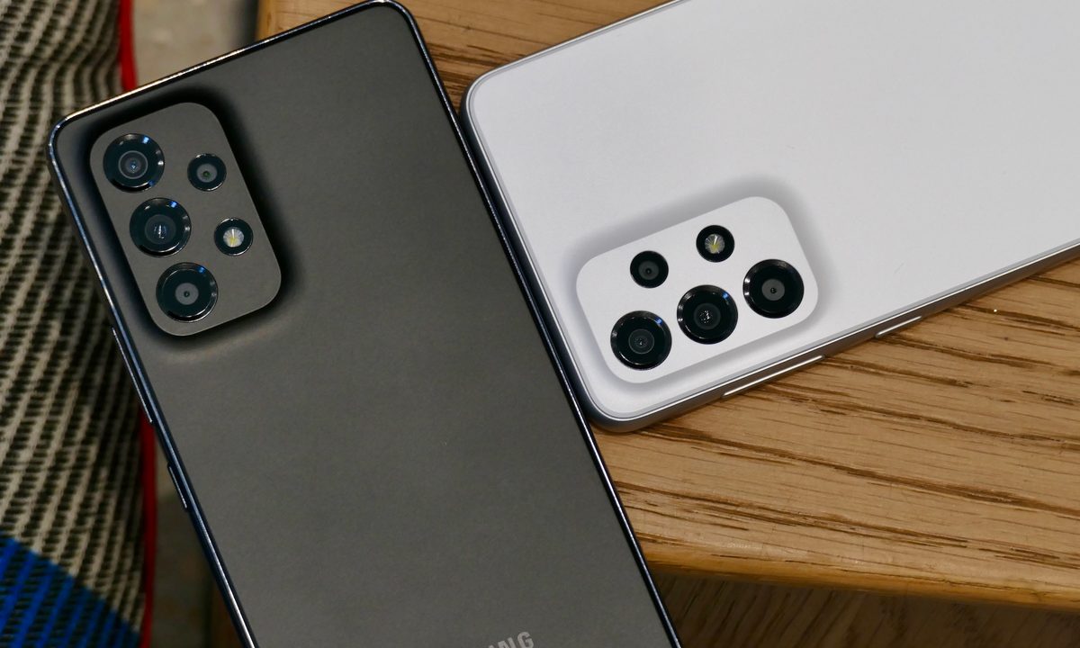 Samsung Galaxy A53 5G in white and black.