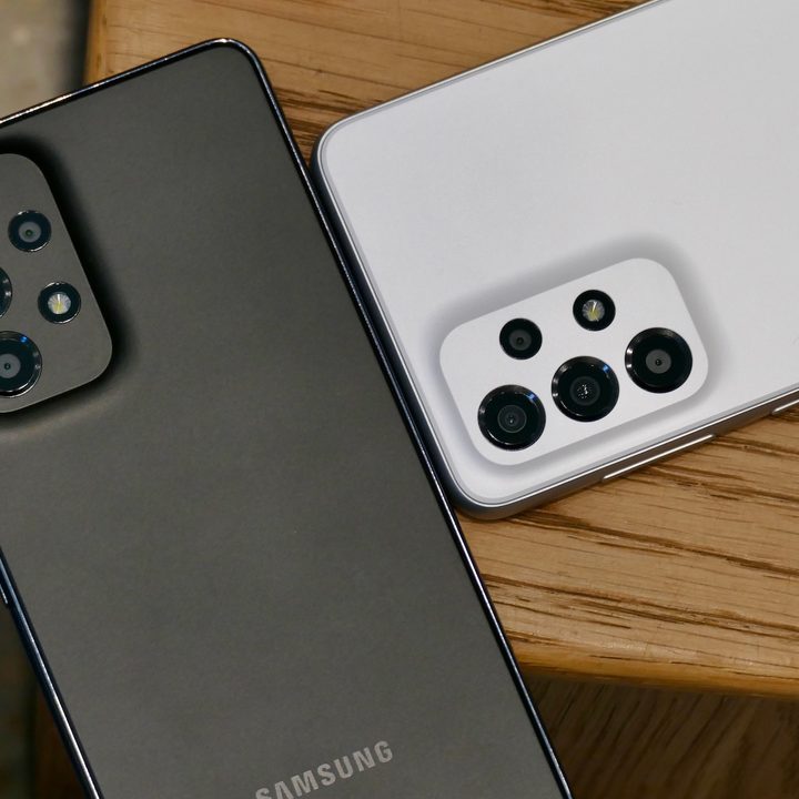 Samsung Galaxy A53 5G in white and black.