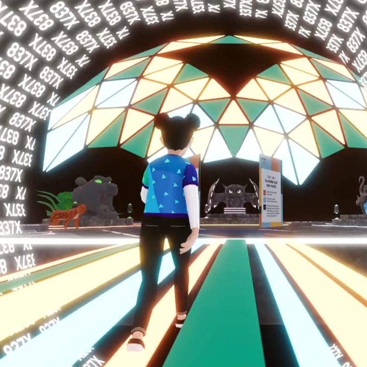 An avatar enters Samsung's 837X store through the metaverse.