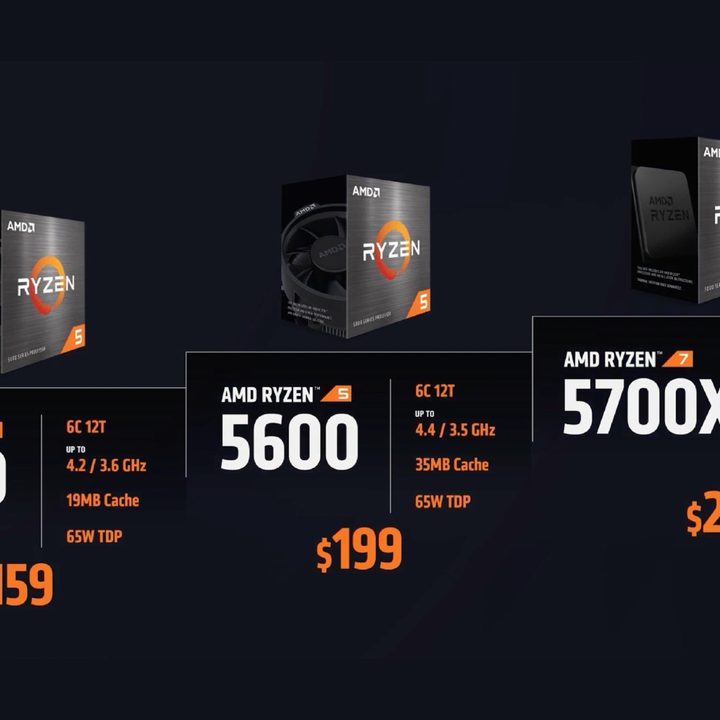 The three new Ryzen processors, shown in their boxes.