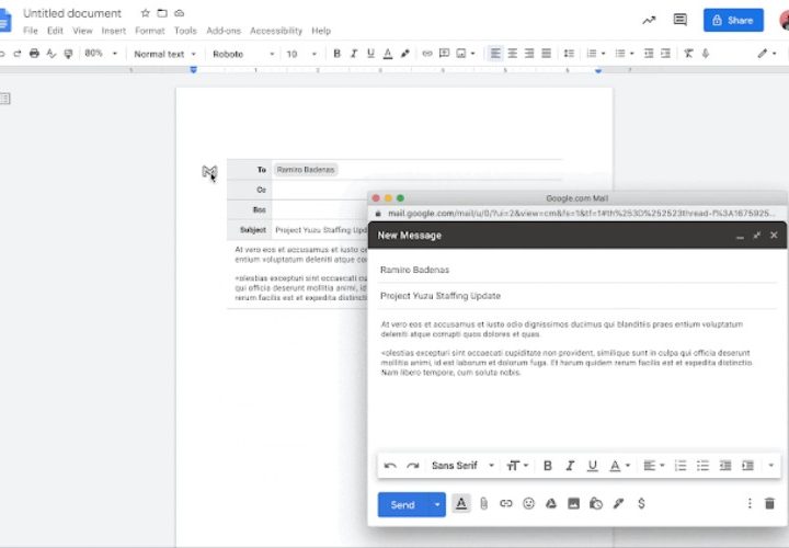 Writing an email in Google Docs.