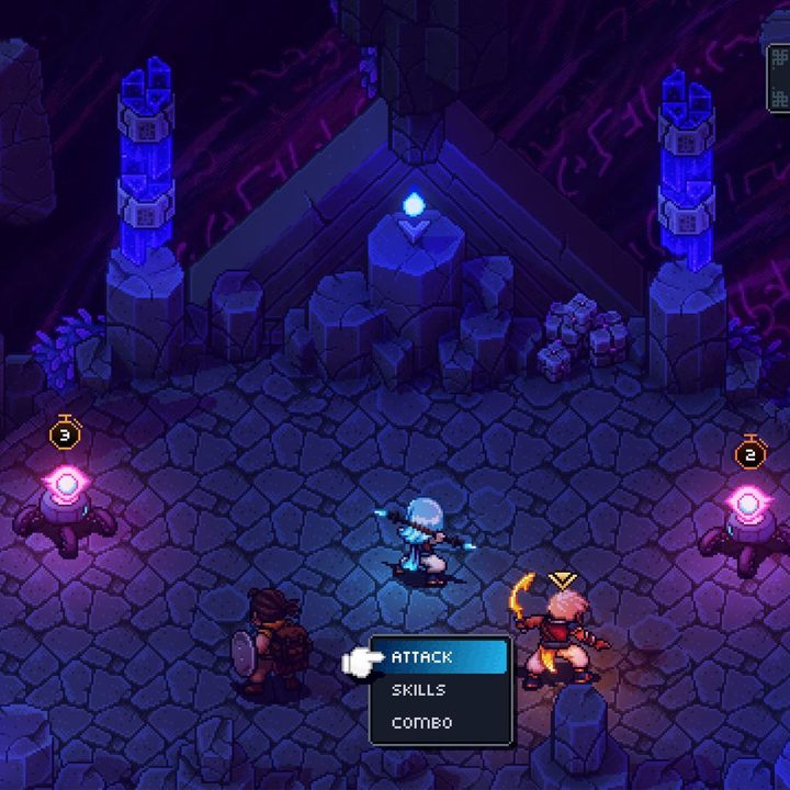 The Solstice Warriors fight some bombs in Sea of Stars.