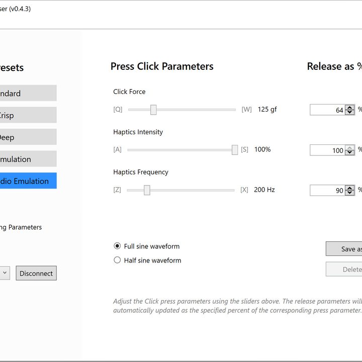 A view of the Sensel Click Composer utility page.