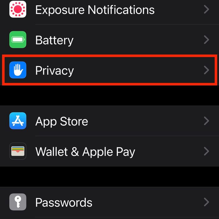 iOS app privacy pane.