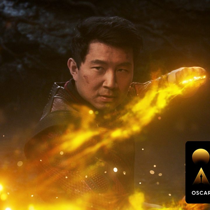 An "Oscars Week" badge on an image of Simu Liu in Shang-Chi.