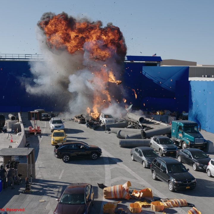 An explosion on a bridge while filming a scene from Spider-Man: No Way Home.