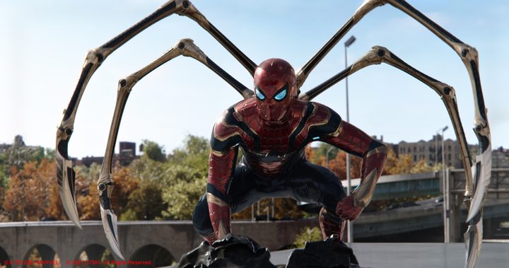 Spider-Man's "Iron Spider" suit in a scene from Spider-Man: No Way Home.