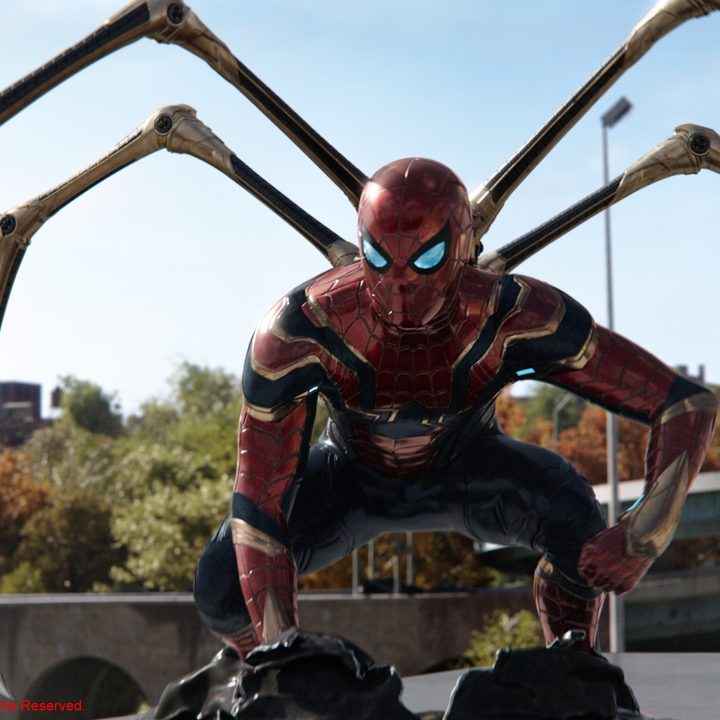 Spider-Man's "Iron Spider" suit in a scene from Spider-Man: No Way Home.