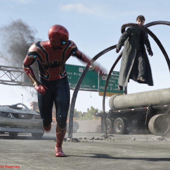 Doctor Octopus chases Spider-Man in a scene from Spider-Man: No Way Home.
