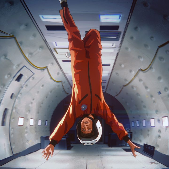Stanley floats upside down in Apollo 10½: A Space Age Childhood.