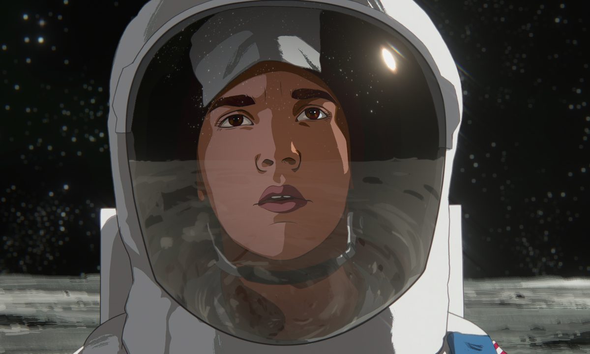 Stanley wears an astronaut suit on the Moon in Apollo 10 1/2: A Space Age Childhood.