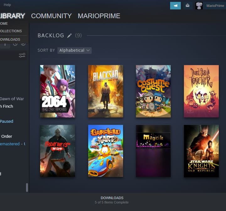 A screenshot of a Steam Collection shows a player's backlog.