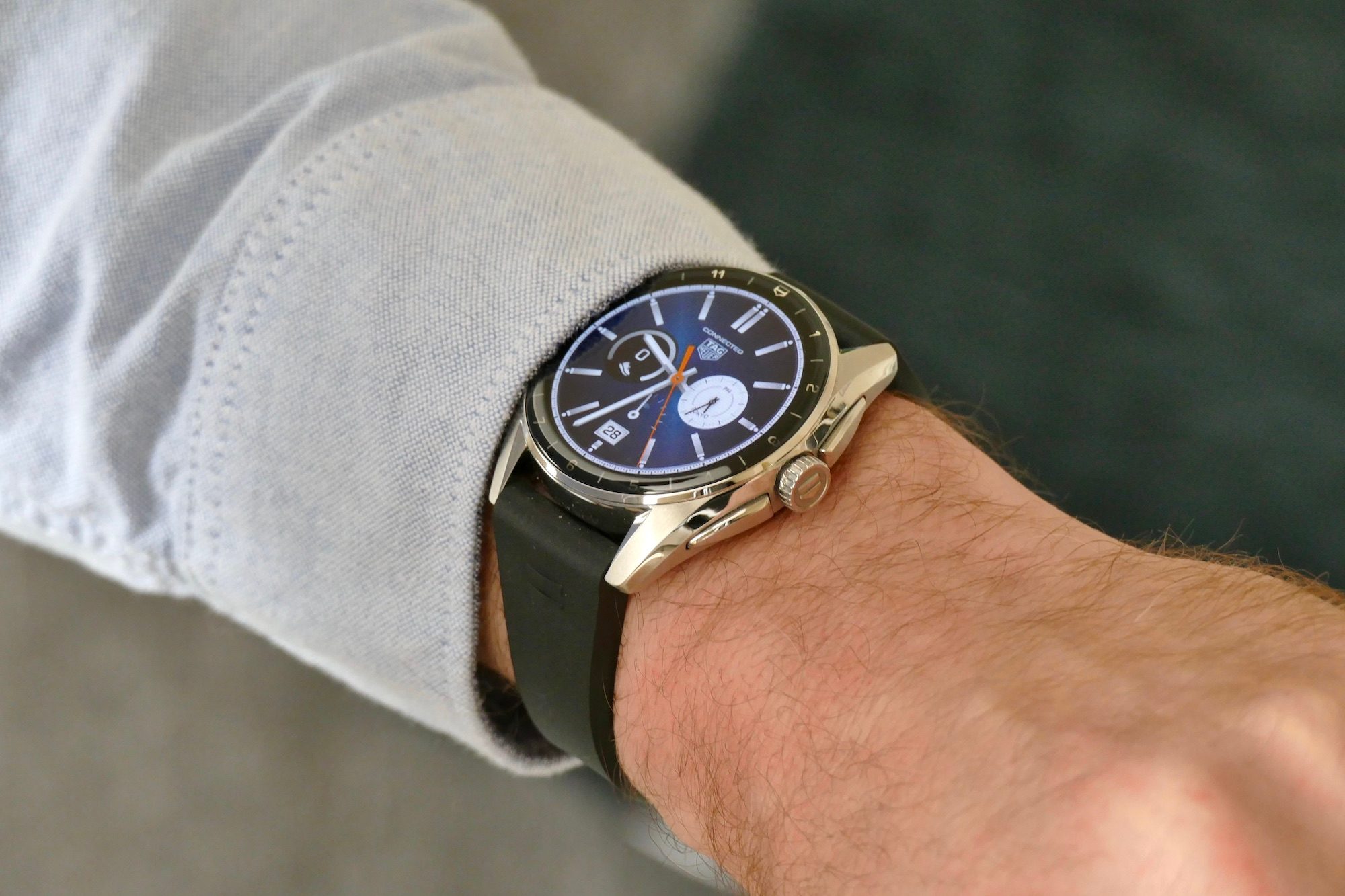 Tag Heuer Connected Calibre E4 Helios watch face.