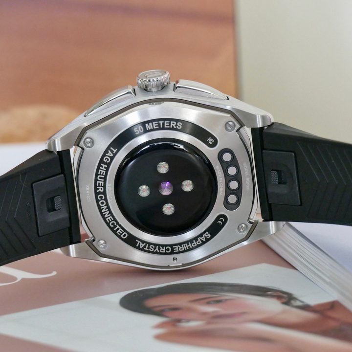 The Tag Heuer Connected Calibre E4 heart rate sensor and case back.