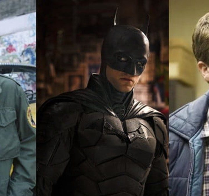 Split image of Robert De Niro in Taxi Driver, Robert Pattinson in THe Batman, & Jake Gyllenhaal in Zodiac.