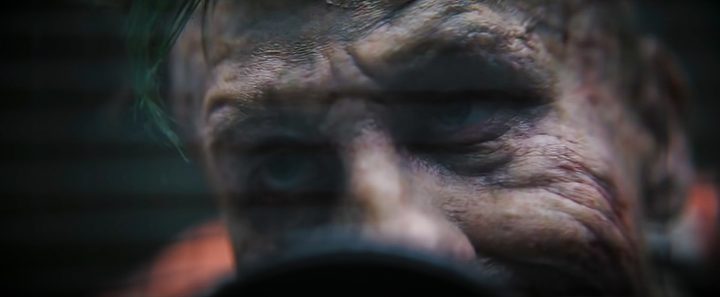 A close-up shot of Barry Keoghan's Joker in The Batman.