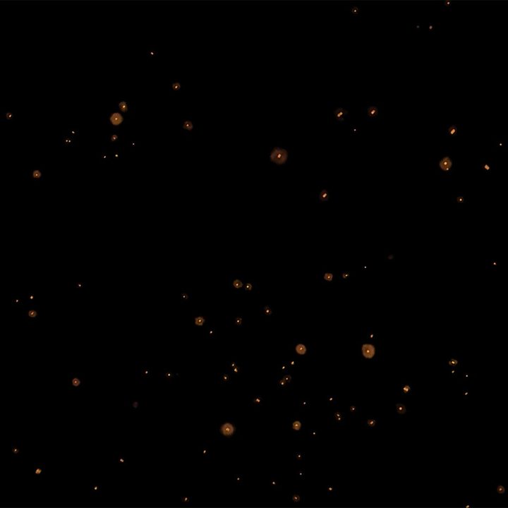 Still image from a Thesan simulation showing the universe 251 million years after the Big Bang. The orange halos represent the burst of radiation, or light, outpouring from early galaxies.