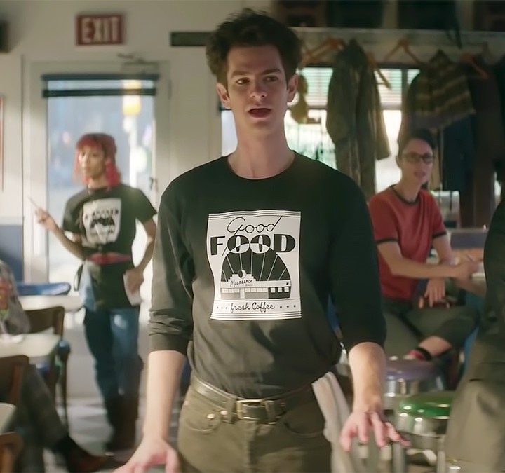 Andrew Garfield walks in a diner in tick, tick...BOOM!