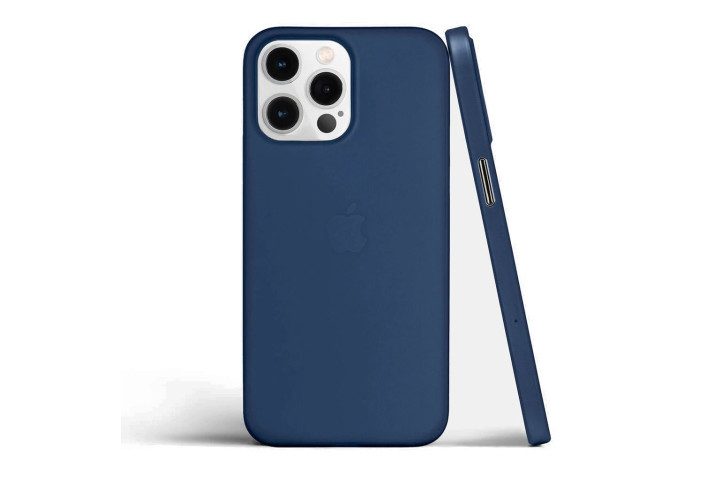 Totallee Super Thin Matte Case in Blue for iPhone 13 Pro showing off the hard plastic protection.