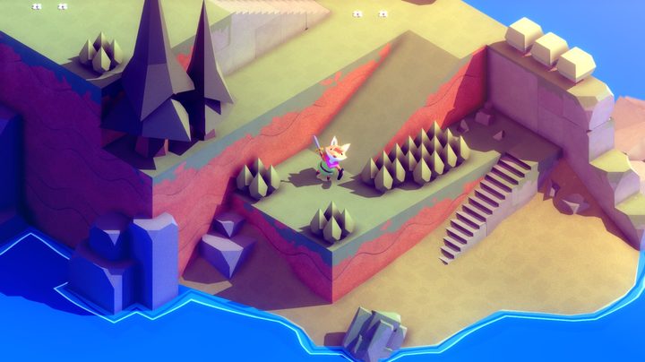 A fox adventurer waves his sword at the screen in Tunic.