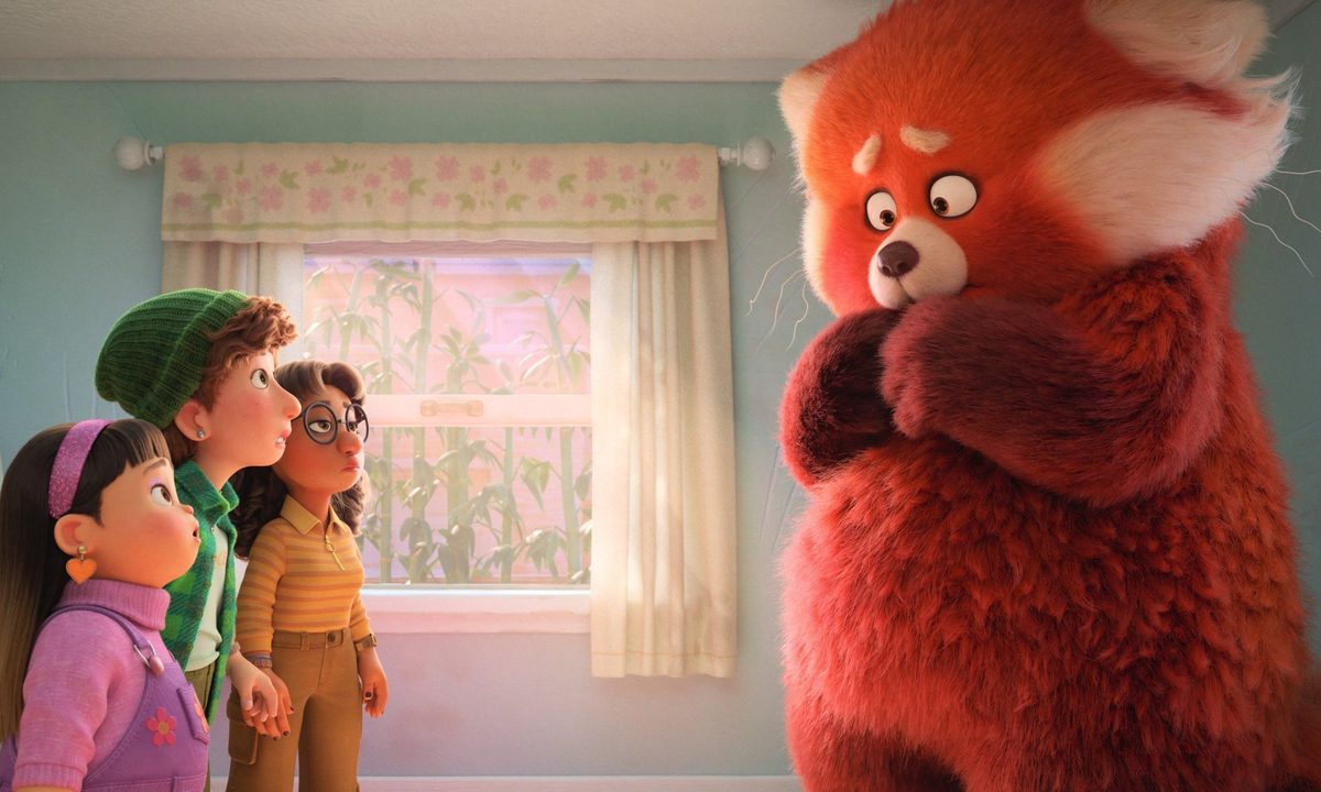 Panda Mei looks at her friends in a scene from Turning Red.