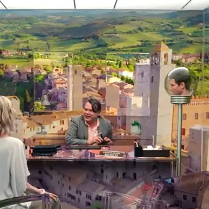 An agent shows Nathan's mom different digital afterlife communities in Upload on Amazon Prime.