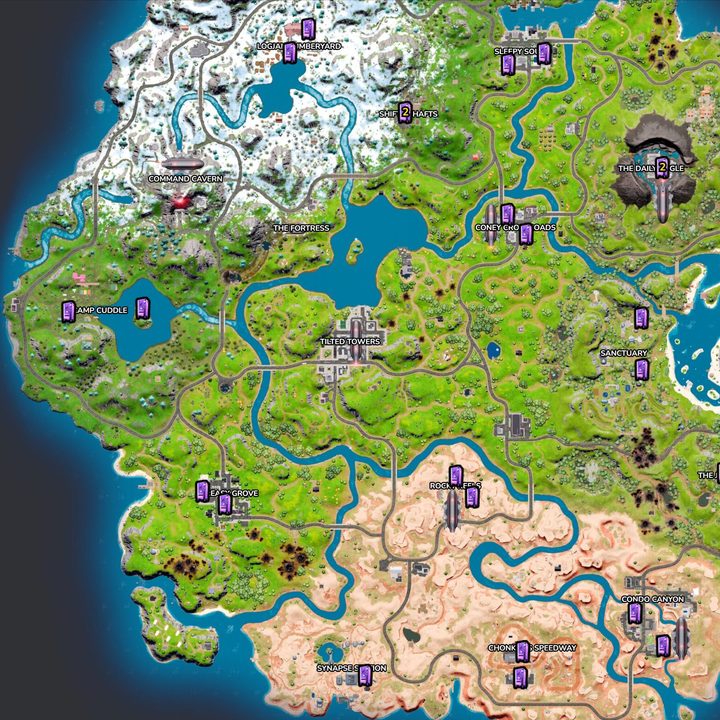 Map of Vending Machines in Fortnite.
