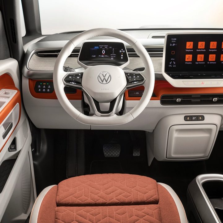 Interior view of the Volkswagen ID. Buzz electric van.