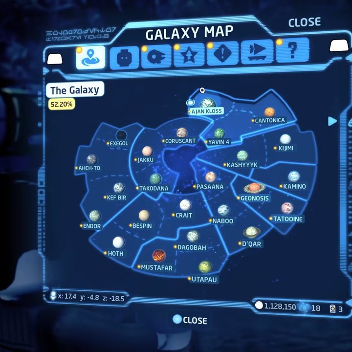 A map of the galaxy and planets.