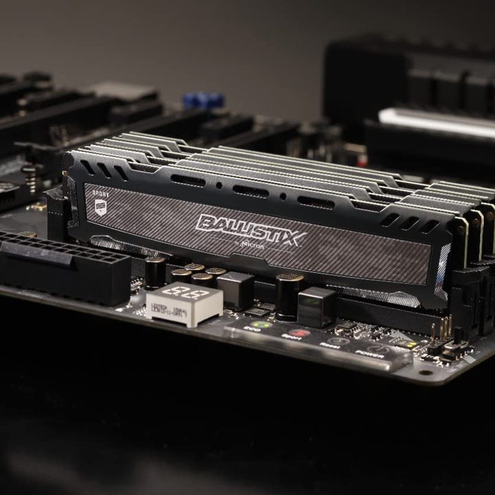 Crucial Ballistix Sport LT DDR4 RAM inside a computer.