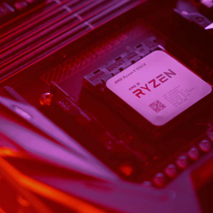 AMD Ryzen processor inside a motherboard.