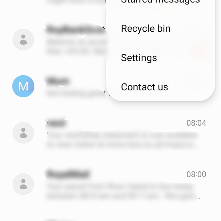The Messages settings menu on Samsung.