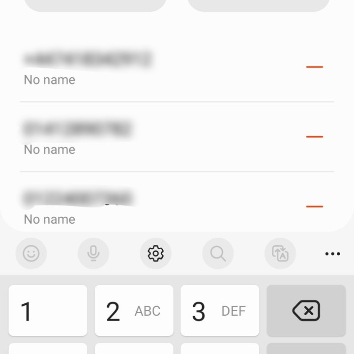 Block numbers and apps setting in Messages on Samsung, showing Conversation and Contacts options.