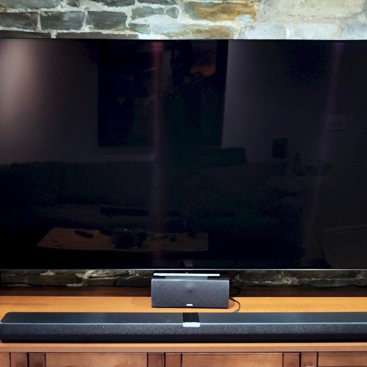 Bowers & Wilkins Panorama 3 shown in front of a TV.