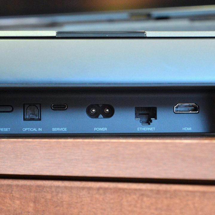 Close-up of the Bowers & Wilkins Panorama 3's connections.
