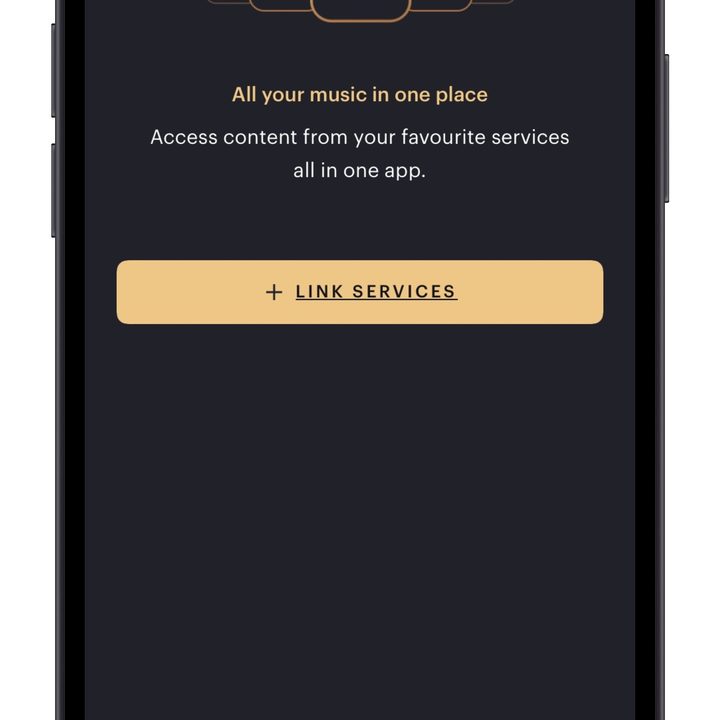 Screenshot of the Bowers & Wilkins Music app for iOS link services pages.