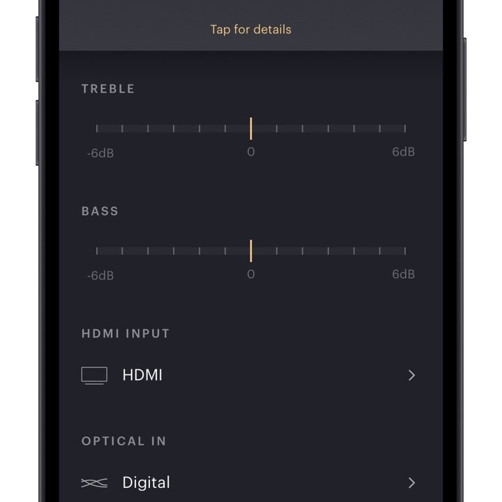 Screenshot of the Bowers & Wilkins Music app for iOS tone controls.