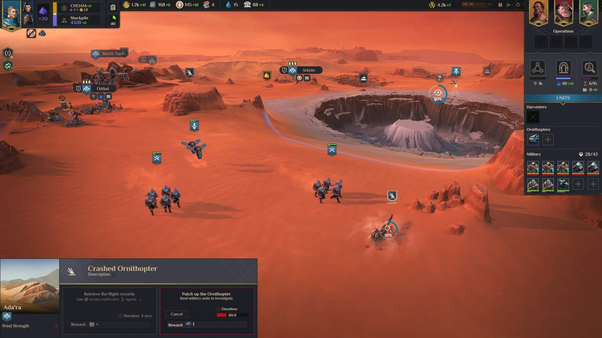 Troops scavenging in Dune Spice Wars.