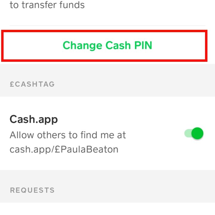 Cash App change cash PIN.