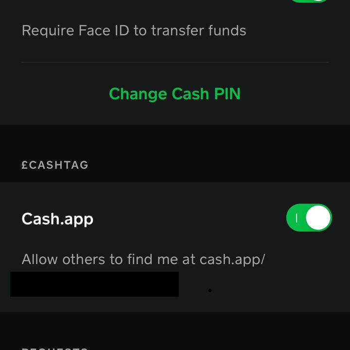Cash App Face ID on, on an iPhone.