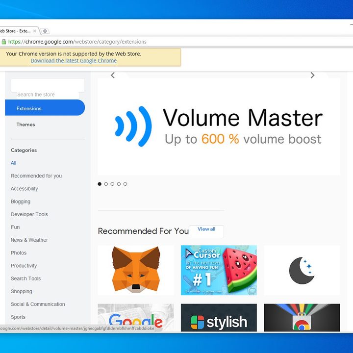 The original version of Chrome running the modern Web Store