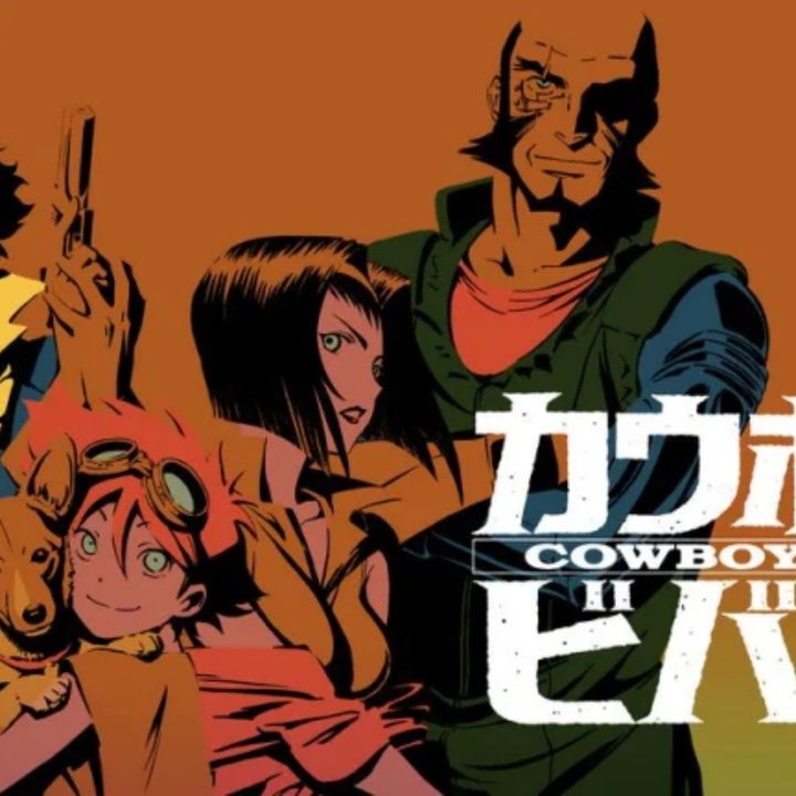 The main cast of Cowboy Bebop on a retro-inspired minimalist poster