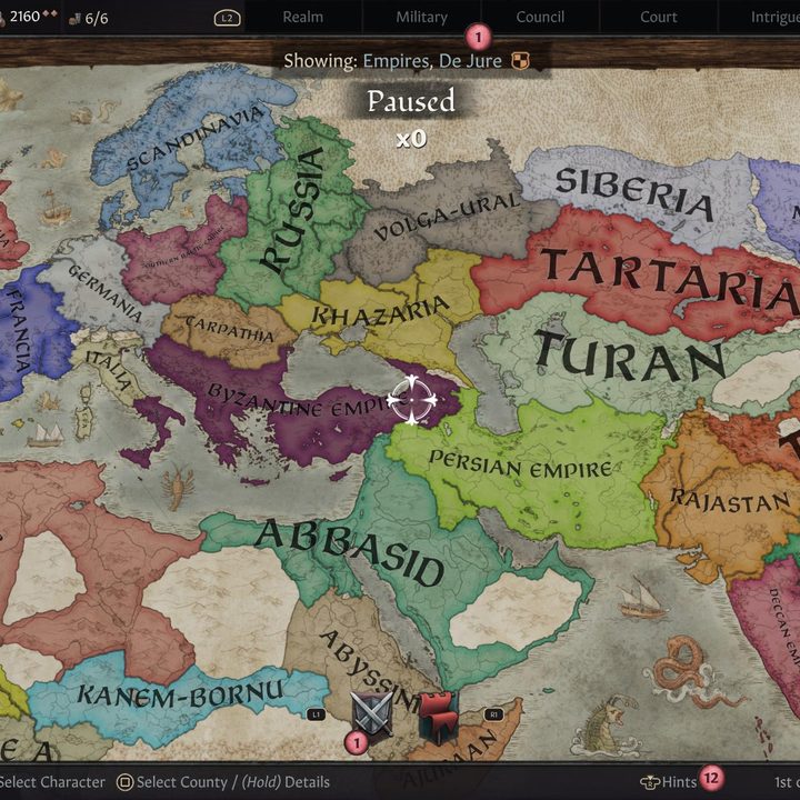 The full map zoomed out in Crusader Kings III.