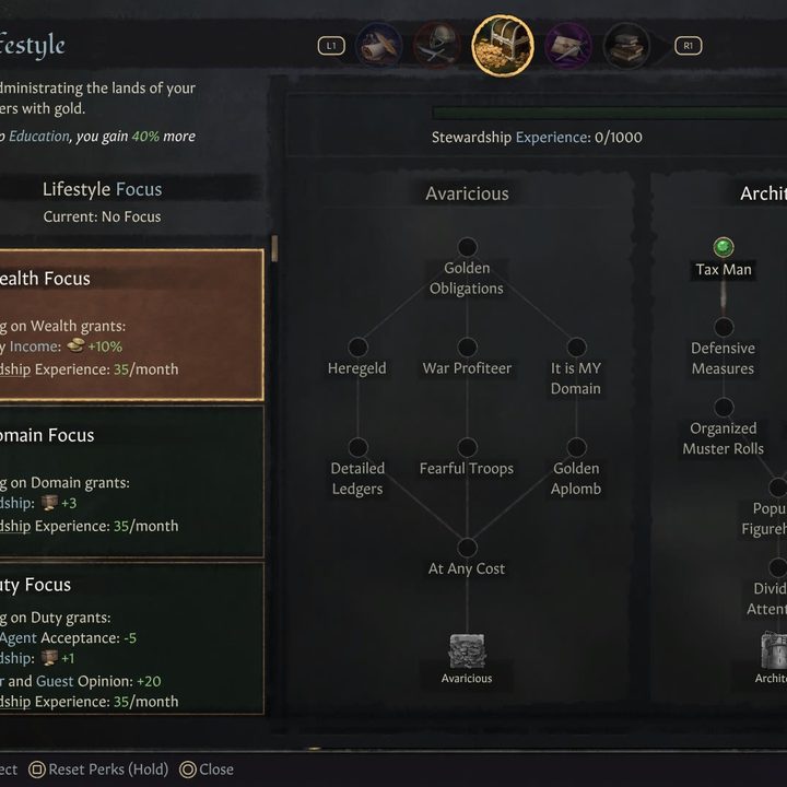 Characters have three lifestyle choices in Crusader Kings III.