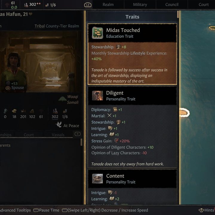The Midas Touched trait explained in Crusader Kings III.