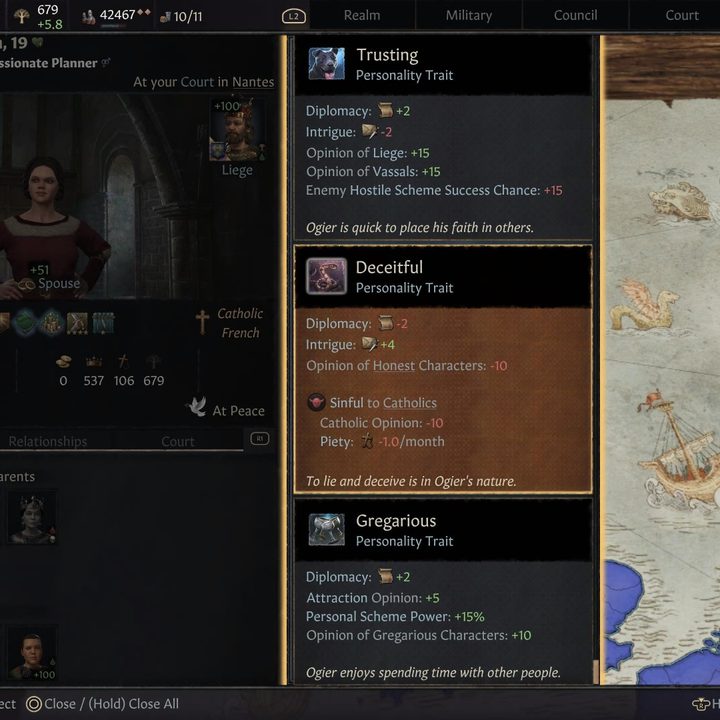 A character's personality traits in Crusader Kings III.