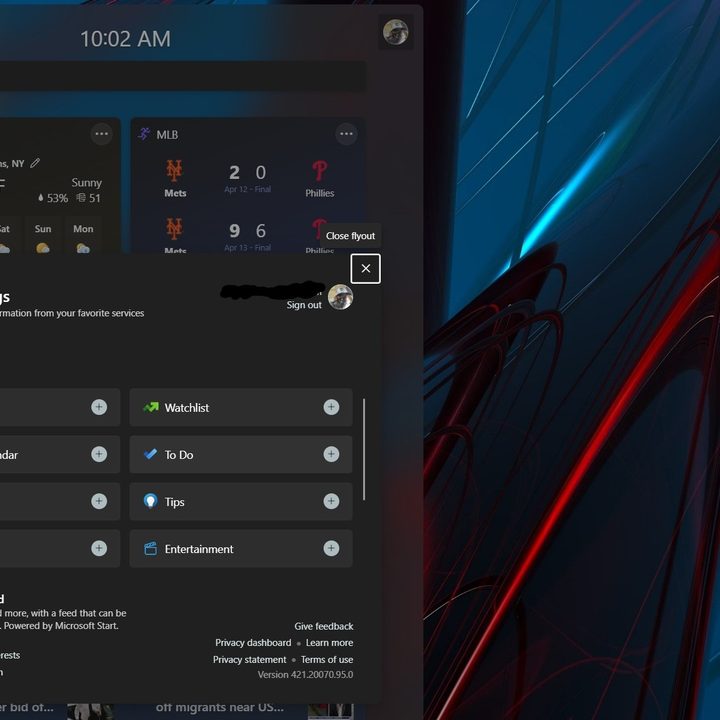 The widgets experience in Windows 11.